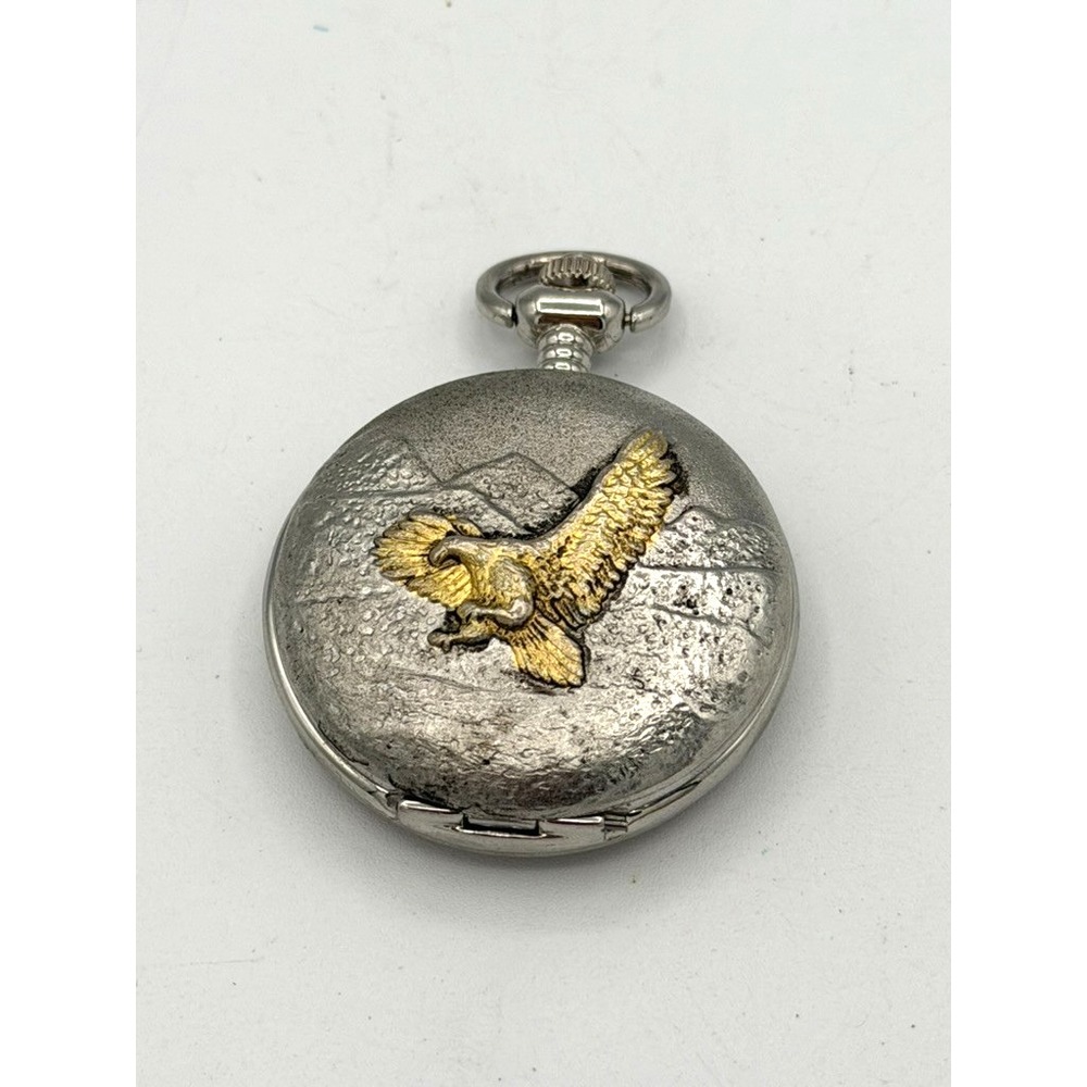 Milan Quartz Pocket Watch Gold Eagle Mountain Hunter Case New Battery Runs